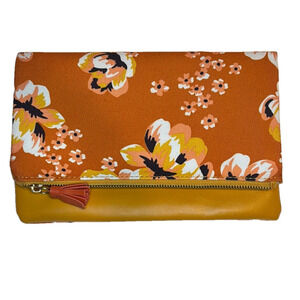 Rachel Pally Floral Orange and Yellow Reversible Clutch EUC